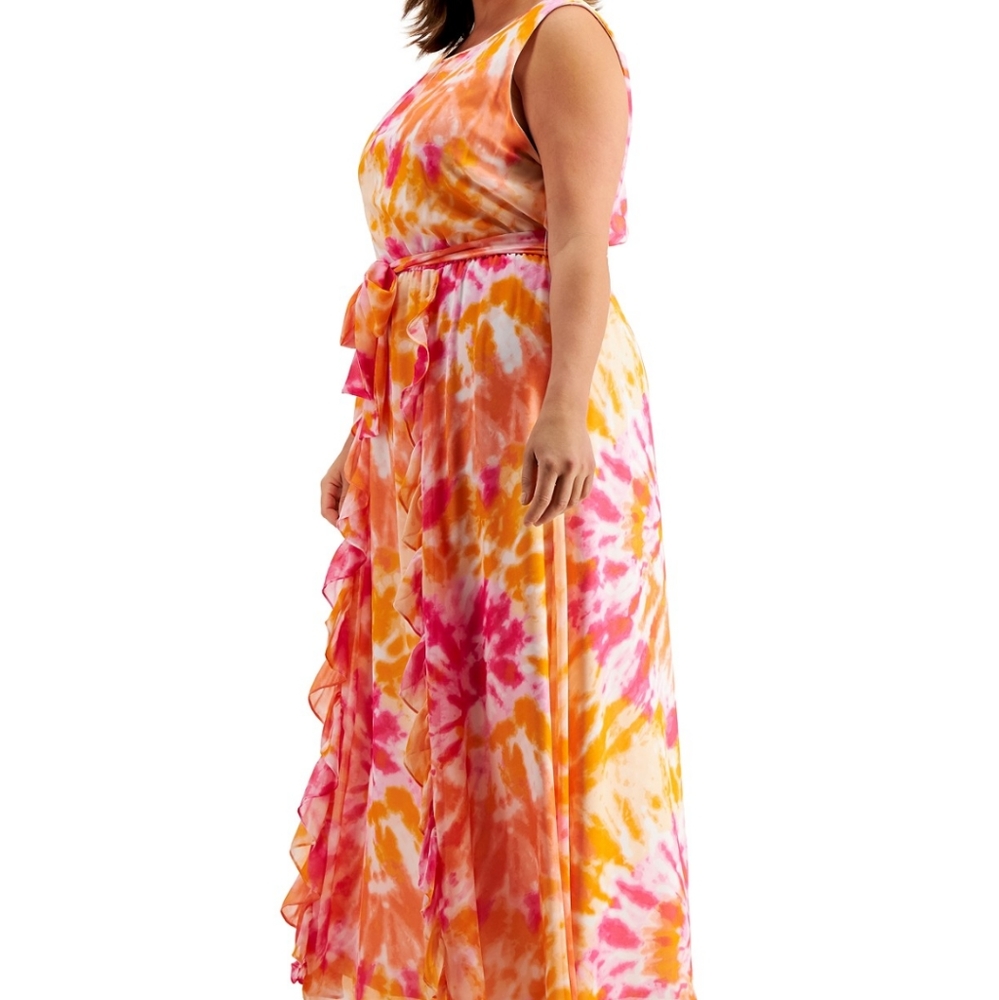 Calvin Klein Double-Ruffle Tie-Front Maxi Dress